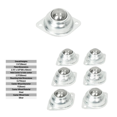 One Inch Roller Ball Bearing Casters Six Pack With Seventy Pound Capacity Each Durable Galvanized Steel Design For Rock Solid Multi Directional Gliding Simple Swap For Carts Tables And Garage Builds