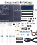 Components of DIY Smart Parking System Soldering Kit For Teens And Students Learn Circuits And Logic Control laid out.