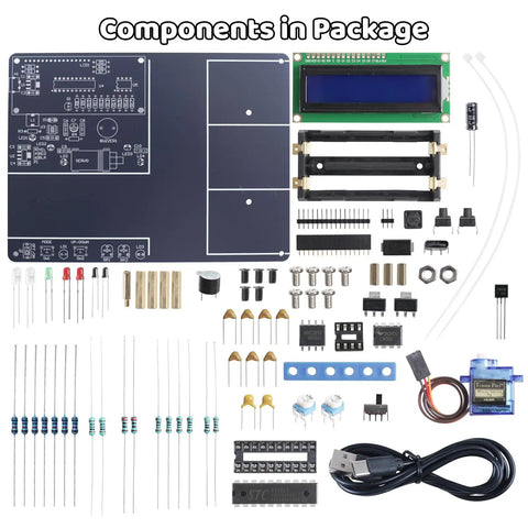 Components of DIY Smart Parking System Soldering Kit For Teens And Students Learn Circuits And Logic Control laid out.