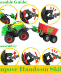 Die Cast Metal Tractor Trucks With Trailer And Movable Parts, Realistic Details, Front Loader And Fodder Mixer Included, assembly guide.