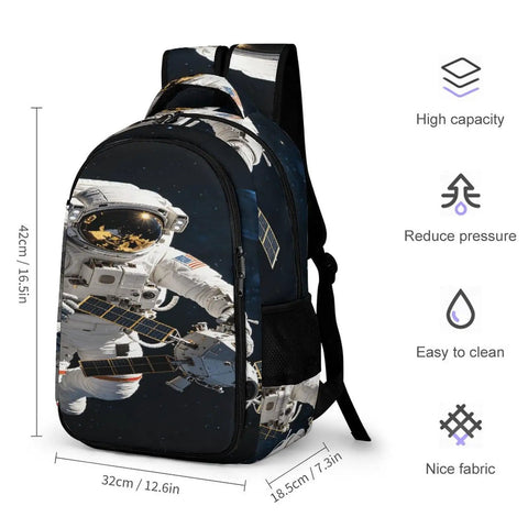 Space Satellite Print Unisex Backpack With Large Capacity Durable Polyester Build Breathable Easy To Clean Smooth Zipper Dope Style