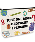 Geocaching Themed Makeup Bag For Women, Outdoor Treasure Hunter Gift, double-sided print, with adventure icons, 10x7 inches