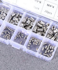 Headless Grub Screws Set With Hex Socket Stainless Steel M8 And M5 Kit, Flat Point, High Vibration Resistance And Loosening Resistance, Industrial Grade Fasteners, 200 Pieces For M8 And M5 Applications, assorted screws in organizer