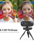 Smooth Operator 4K Uhd Webcam With Noise Canceling Mic And Slide Privacy Cover, 100 Degree Wide Angle Usb Plug And Play Desktop Camera For Real Time Zoom Calls And Locked In Streaming Sessions with colorful handprints.