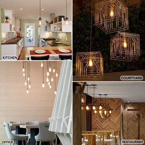 6 Pack Edison Light Bulbs With Squirrel Cage Filament, 60W, 2200K Amber Warm in kitchen, courtyard, office, and restaurant