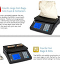 Portable Coin Counting Scale With Battery And Tare Function For Quick Value And Quantity Counts Lets You Track USD EUR CAD GBP Coins