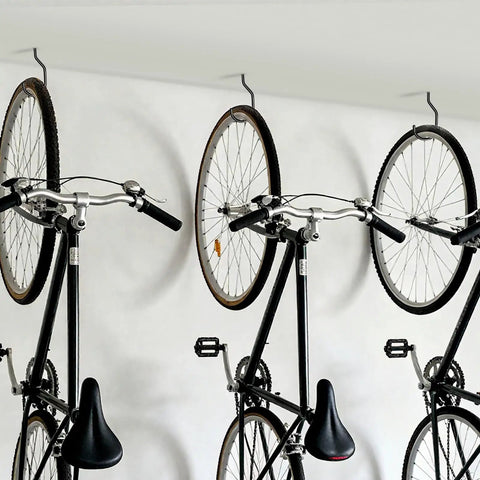 10 Pack Garage Bike Hooks, Heavy Duty Wall Mount And Ceiling Hooks For Vertical Bike Storage, Hang Up To 4 Bikes, installed with bikes