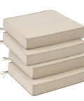 Comfy Outdoor Chair Cushions Set Of 4 For Patio Use, Water Resistant Seat Cushions With Ties, High Density Foam, UV Resistant And Fade Resistant, Piped Edge, 19 By 19 By 3 Inches, Beige stacked view