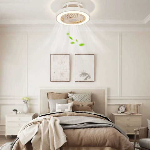 Dope Bladeless Ceiling Fan With Lights Remote Control LED Light Ceiling Fan With 6 Speed Settings 2 Hour Timer in a bedroom
