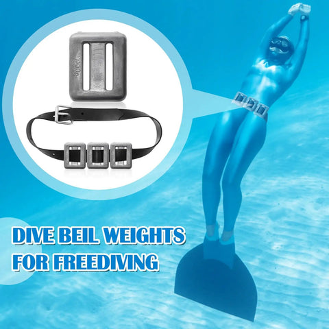 Four 2.2 Pound Dive Weights Set With Rubber Belt And Metal Buckle For Scuba Diving Freediving Spearfishing And Snorkeling displayed underwater