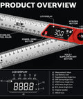 Rock Solid Digital Angle Finder With Built In Miter And Bevel Calculator 7 Inch LCD Screen, stainless steel ruler with digital display.