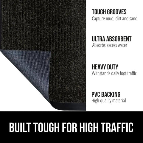 Close-up of Beefy Heavy Duty Door Mat For High Traffic Areas Waterproof Traffic Guard Entryway Rug with rubber backing.