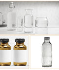 Various types of glass bottles and jars on a kitchen counter, featuring different shapes and sizes for versatile storage solutions
