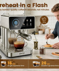 Digital Touchscreen Espresso Maker With 20 Bar Pressure Pump And Dual Spout Portafilter 51 Oz Tank Built In Timer brewing espresso.