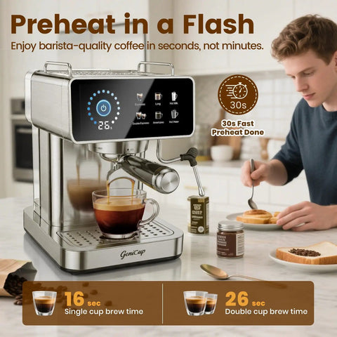Digital Touchscreen Espresso Maker With 20 Bar Pressure Pump And Dual Spout Portafilter 51 Oz Tank Built In Timer brewing espresso.