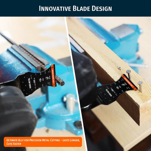 Built Different 3 Piece TiCN Carbide Oscillating Multi Tool Blade Set for Ripping Through Embedded Screws Bolts And Nails on wood and metal.
