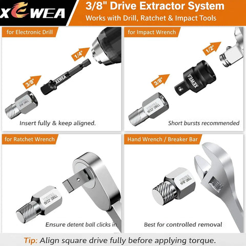 Solid 14-Piece Multi-Spline Screw Extractor Set For Your Garage With Easy Out Bits And Adapters To Rip Broken Bolts Out Like A Pro, 3/8 drive