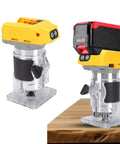Cordless Wood Router With Brushless Motor 800W Power Five Variable Speeds Up To 30000 RPM Woodworking Trimming Kit on table
