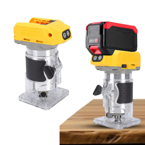 Cordless Wood Router With Brushless Motor 800W Power Five Variable Speeds Up To 30000 RPM Woodworking Trimming Kit on table