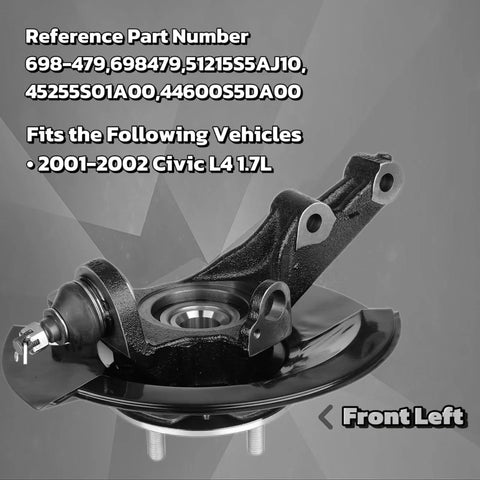 Front Steering Knuckle And Wheel Bearing Hub Assembly For 2001 2002 Civic With 1.7L Engine Left Driver Side Replacement