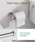Polished Chrome 4 Piece Bathroom Hardware Set Stainless SUS304 Wall Mounted Includes 24 Inch Towel Bar Toilet Paper Holder Towel Ring And Robe Hook Durable Modern Bath Accessories Easy Install showing toilet paper holder with end cap design.