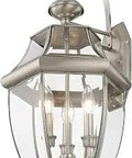 Outdoor Wall Lantern With Clear Beveled Glass Shades And Brushed Nickel Finish Old School Classic Look Handcrafted Solid Brass