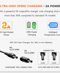 Fast 42V 2A Electric Scooter Charger For 36V Lithium Battery Scooters From Gotrax Hiboy Jetson Segway Razor And More diagram