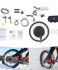 Components of High Power 2000W 48V Electric Bike Conversion Kit With Rear Wheel Hub Motor For 20 by 4 Inch Wheels displayed