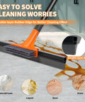 Heavy Duty 2-In-1 Floor Squeegee Workhorse with 16-Inch Rubber Blade and 6-Inch Scrub Brush for streak-free water removal.
