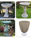 Winter Round Bird Bath Cover For Outdoor Use, waterproof UV resistant beige cover on garden bird bath, 24-inch diameter