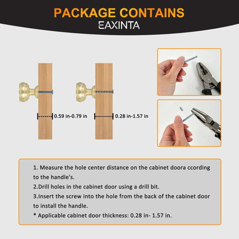 Installation instructions and measurements for 10 Pack Dope Matte Black Cabinet Knobs Set For Kitchen Cabinets And Dressers Easy Install Single Hole Hardware Zinc Alloy Drawer Knobs Modern Furniture Pulls For Cabinets And Drawers
