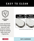 Comparison showing Dansant Towel Hook And Robe Hook Satin Nickel Bathroom Hardware With SpotShield Finish resisting spots.
