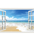 Beach Seascape 3D Fake Window Wall Sticker Removable Faux Window Decal Landscape For Living Room And Bedroom Easy Peel And Stick Repositionable