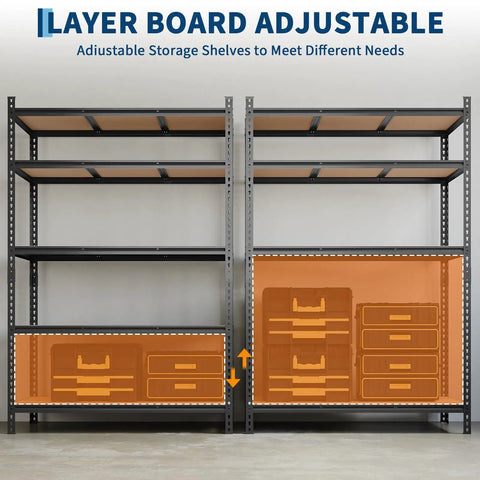 Heavy Duty Five Tier Metal Storage Shelving Unit For Garage Tough As Nails Carbon Steel Rack Holds The Weight Easy Rust Resistant Powder Coated Industrial Shelf with adjustable shelves.