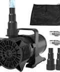 Beast 1800GPH Submersible Water Pump for Pond with adapters, filter bag, and 20ft cord, UL certified, shown in black.