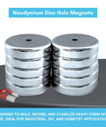 Stack of 10 Beefy 12 Lb Pull Neodymium Disc Magnets With Countersunk Hole 1.425 By 0.3 Inches, Industrial Rare Earth Magnets
