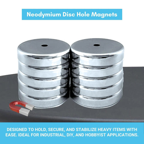 Stack of 10 Beefy 12 Lb Pull Neodymium Disc Magnets With Countersunk Hole 1.425 By 0.3 Inches, Industrial Rare Earth Magnets