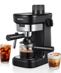 Killer Crema Game Changer Espresso Machine With Solid Six Bar Pressure For Thick Golden Shots And Straight Up Bold Flavor Perfect For Everyday Casual Brewing At Home with iced coffee and latte.