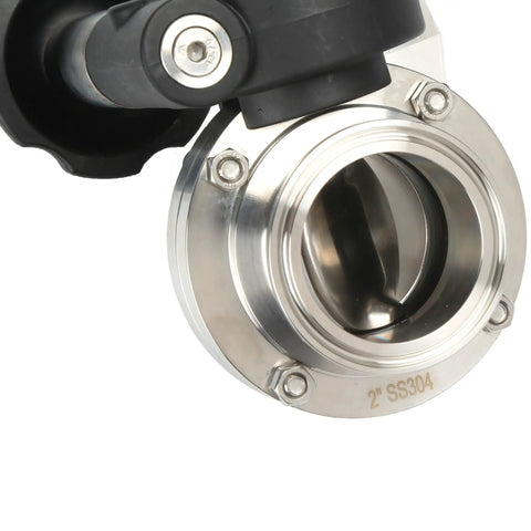 2 Inch Tri Clamp Sanitary Butterfly Valve With SS304 Stainless Body And EPDM Seal Micro Metric Handle Pneumatic Actuator