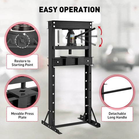 Beefy 20 Ton Hydraulic Shop Press With H Frame For Garage Floors Adjustable Plates And Built In Safety Valve Perfect For Metal Bending Straightening And Stamping Rugged Black Unit