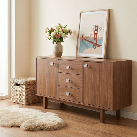 Mid-century sideboard with Crystal Clear Acrylic Dresser Knobs 20 Pack Diamond Shape Cabinet Knobs For Dresser Drawers Cupboards Wardrobe