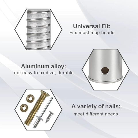 Aluminum Threaded Mop Handle End Repair Kit And Extension Pole Adapter Set Dual Pack For Broom Sticks Easy Screw On Connection Durable Silver Pole Upgrade with universal fit and variety of nails.
