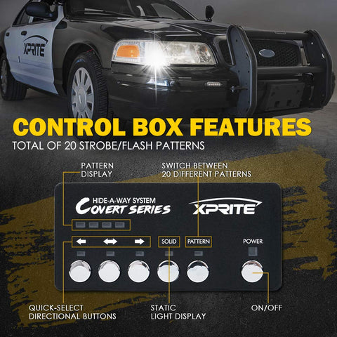 Control panel for Hideaway Strobe Lights Kit With 4 High Output White Amber LEDs, 20 Flashing Patterns, quick-select options