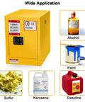 Heavy Duty Flammable Storage Cabinet With Adjustable Shelves Explosion Proof Hazmat Locker For Home, Workshop, And Industrial Use, Double Wall Steel Construction, Manual Door, 17 x 18 x 22 Inches with images of alcohol, paint, sulfur, kerosene, and gasoline