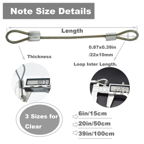 Vinyl Coated Stainless Steel Cable Lanyards With Double Loop Ends Six Inch Length Three Millimeter Wire Diameter Twenty Pack Ultra Durable Heavy Duty Safety Tethers For Tools And Outdoor Gear size details.