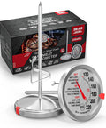 Analog Probe Meat Thermometer Two Pack No Batteries Needed 2.5 Inch Extra Large Dial next to packaging