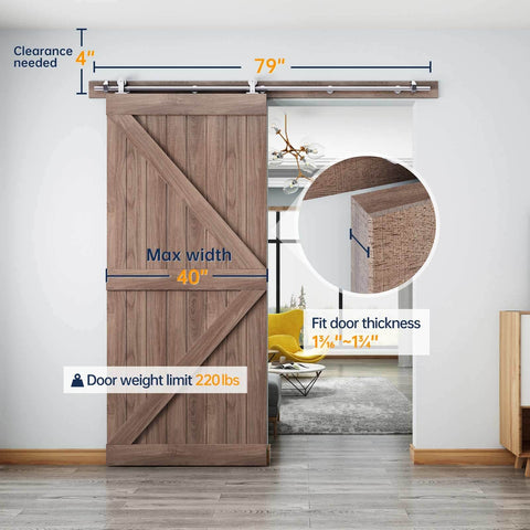 6.6 Foot Top Mount Stainless Steel Sliding Barn Door Hardware Track Kit That Slides Like Butter For 36 To 40 Inch Wide Single Doors Heavy Duty Anti Rust Smooth Quiet Ball Bearing Roller System Easy Install, installed view