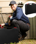 Man using a Rugged Portable PP Plastic Toolbox With Heavy Duty Handle And Quick Release Latches on a job site.