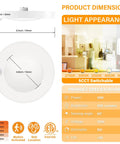 4 Inch LED Motion Sensor Ceiling Light for Closet, 120V, 600 Lumens, 10W, 5CCT Field Selectable, Wet Location, diagram