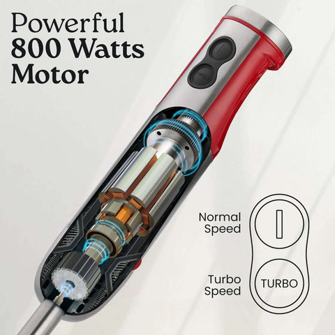 Heavy Duty 4 In 1 Immersion Blender With Whisk And Milk Frother 800W Hand Mixer showcasing powerful 800 watt motor and speed controls.